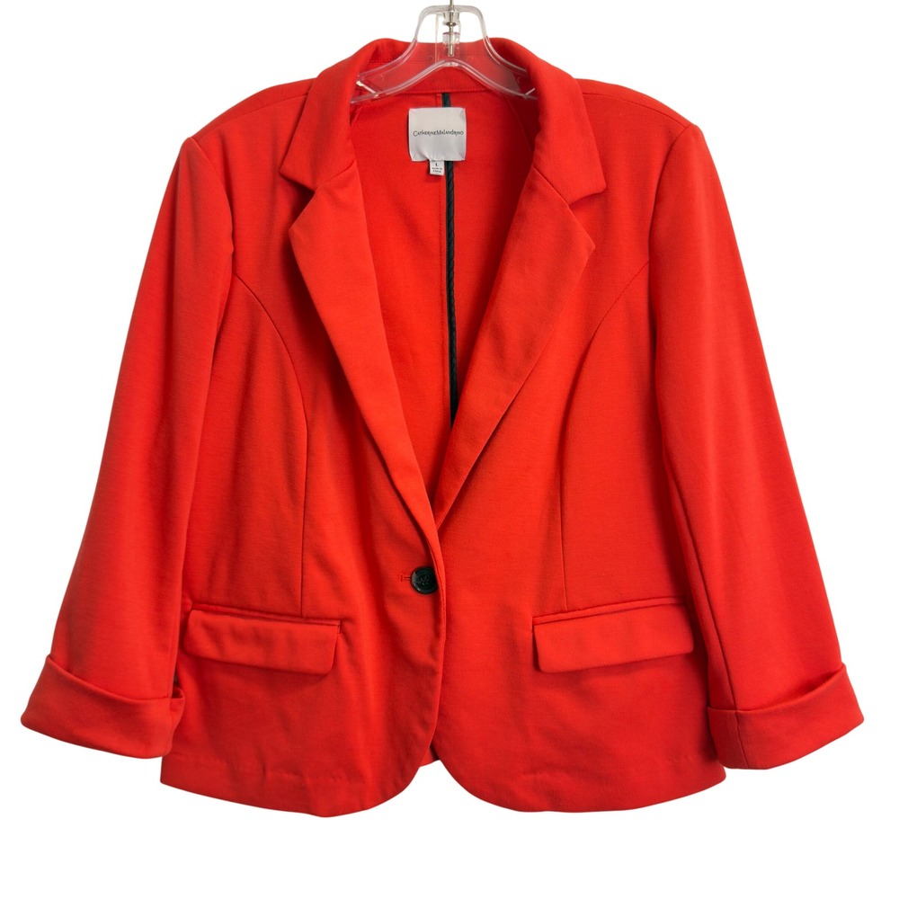 Catherine Malandrino Orange Single Button Blazer Jacket Womens L Ponte Knit